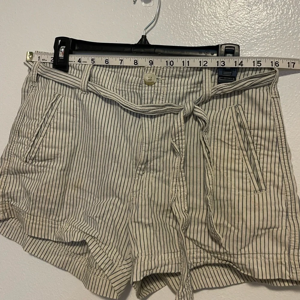 American Eagle Outfitters Pinstripe High Rise Belted Shorts With Pockets Size 6